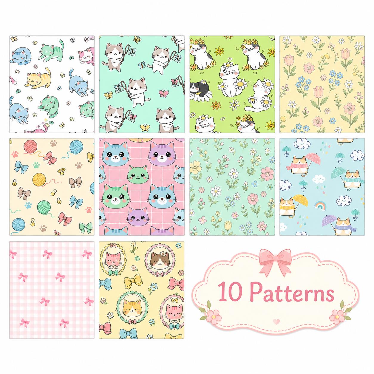 10pcs Vintage Floral Cat Pattern Jelly Roll Fabric Strips 2.5X19.7inch Pre-Cut 100% Polyester For Patchwork Quilts, Table Runners, Placemats, Tote Bags, Storage Pouches, Makeup Bags, Coasters, Quilt Blocks & Binding
