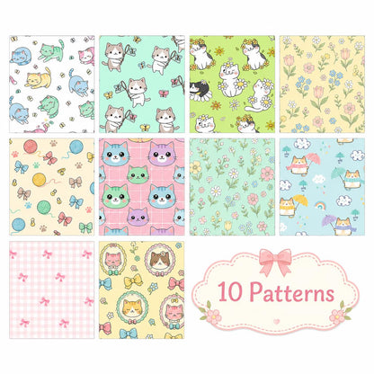 10pcs Vintage Floral Cat Pattern Jelly Roll Fabric Strips 2.5X19.7inch Pre-Cut 100% Polyester For Patchwork Quilts, Table Runners, Placemats, Tote Bags, Storage Pouches, Makeup Bags, Coasters, Quilt Blocks & Binding