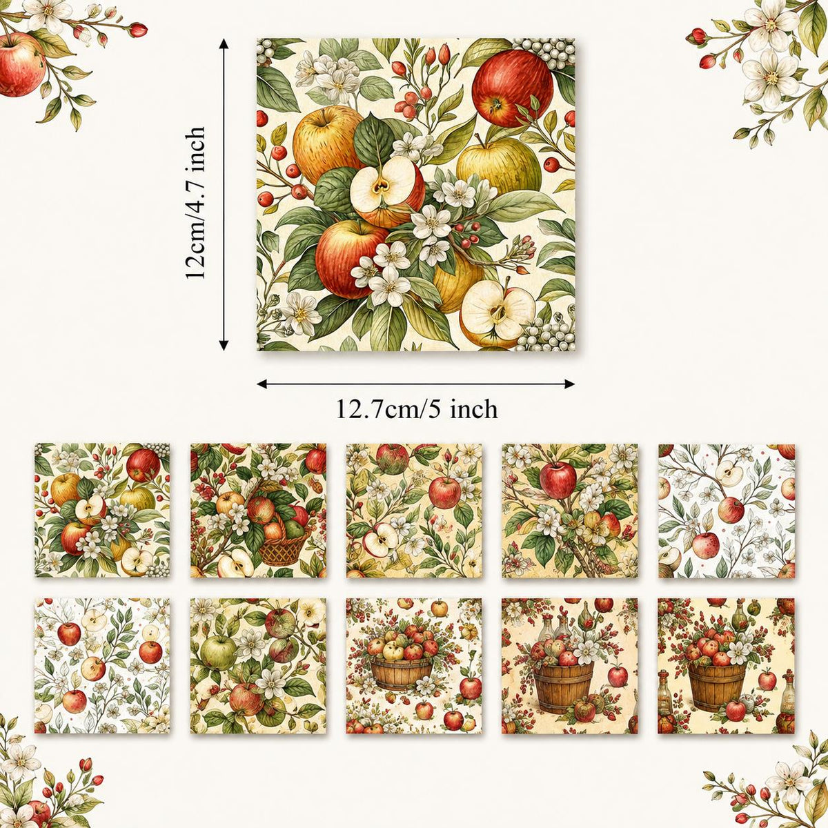 10Pc/Set Flower Fruit Series Fat Quarter Fabric, Pre-Cut Square Fabric Assort, Fabric Set, Craft Fabric, Handmade DIY Patchwork Fabric,Home Quilting Sewing Fabric, Packaging Fabric, Scrapbooking Craft Hobbyist