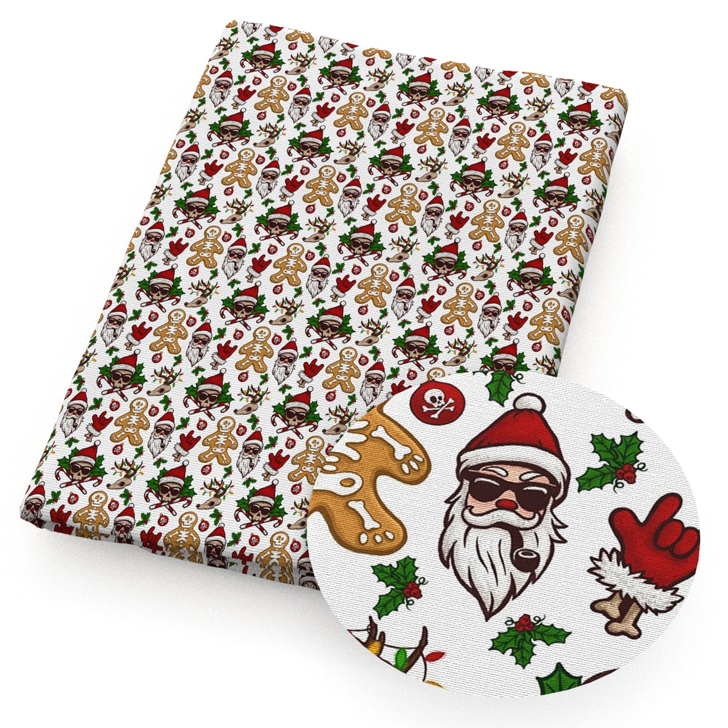 christmas day gingerbread man holly skull ghost skeleton bones fabric
