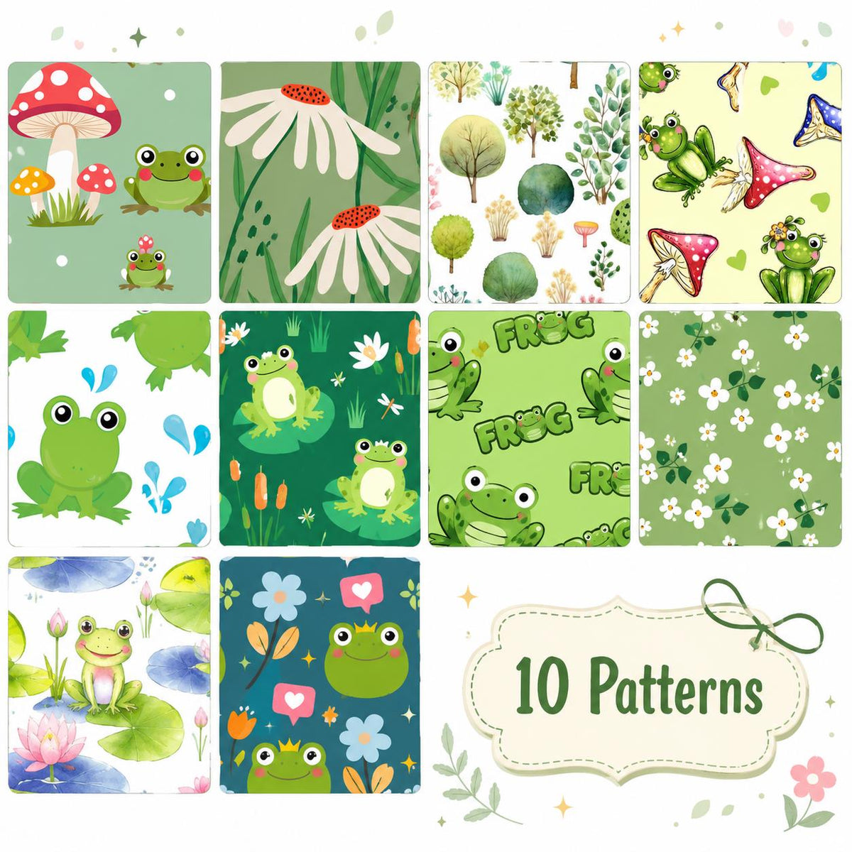10Pc/Set, Making 10 Images 1pc Each, Each Size: 6.3*50cm Frog Animal Series Sliced Fabric Set Style Combination, Polyester Jelly Roll Fabric Strips, Pre-Cut Quilting Squares, For Quilting DIY, Handicrafts And Sewing, Blankets, Rugs, Interior Decoration, H