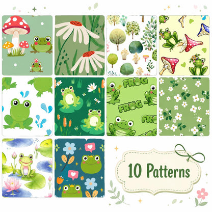10Pc/Set, Making 10 Images 1pc Each, Each Size: 6.3*50cm Frog Animal Series Sliced Fabric Set Style Combination, Polyester Jelly Roll Fabric Strips, Pre-Cut Quilting Squares, For Quilting DIY, Handicrafts And Sewing, Blankets, Rugs, Interior Decoration, H