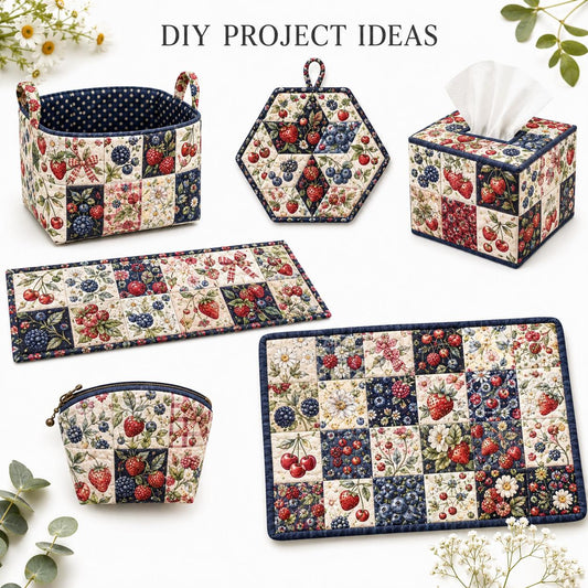 10Pc/Set Fruit Series Bows Butterfly Flower Plaid Strawberry Daisy Blueberry Fat Quarter Fabric, Pre-Cut Square Fabric Assort, Fabric Set, Craft Fabric, Handmade DIY Patchwork Fabric,Home Quilting Sewing Fabric, Packaging Fabric, Scrapbooking Craft Hobbyi