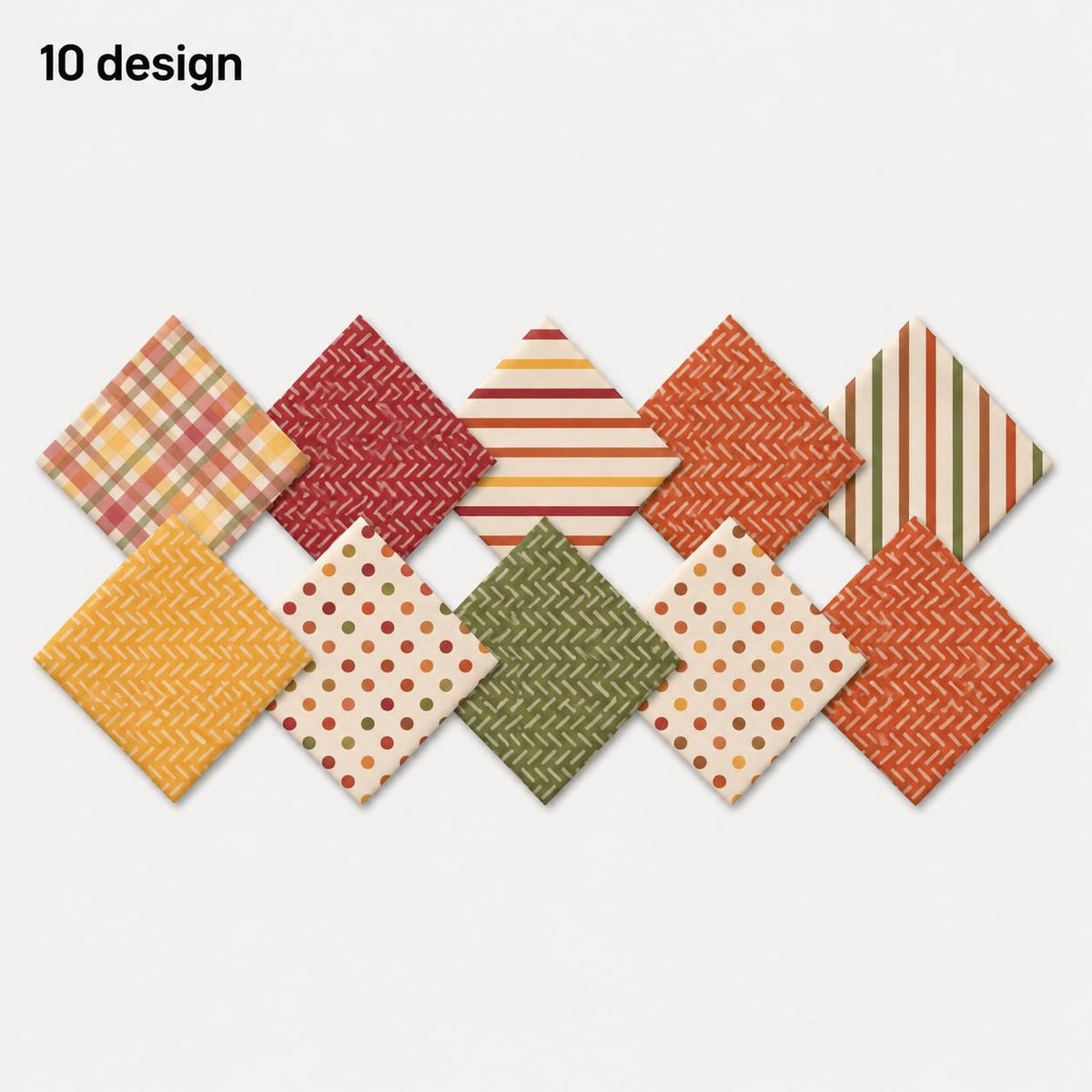 10Pc/Set Autumn Series Plaid Stripe Dot Fat Quarter Fabric, Pre-Cut Square Fabric Assort, Fabric Set, Craft Fabric, Handmade DIY Patchwork Fabric,Home Quilting Sewing Fabric, Packaging Fabric, Scrapbooking Craft Hobbyist