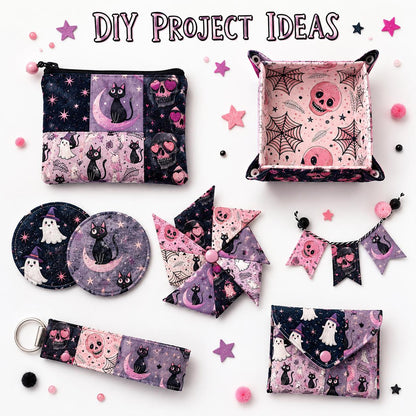 10pcs Charm Pack Set  Bat Ghost Skull Halloween Vintage Style Pattern Handmade DIY with Rich Color and Texture Elements 100% Polyester Patchwork in 10 Design Styles Suitable for Patchwork DIY Craft Projects DIY Wallet Making Gift Giving Bag Making