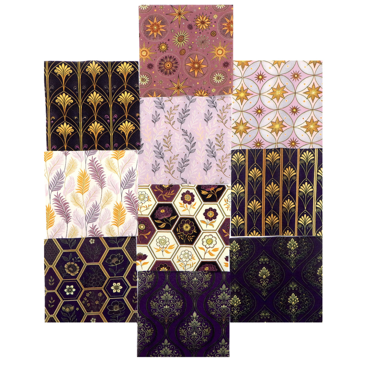 10Pc/Set Flower Purple Series Stripe Feather Fat Quarter Fabric, Pre-Cut Square Fabric Assort, Fabric Set, Craft Fabric, Handmade DIY Patchwork Fabric,Home Quilting Sewing Fabric, Packaging Fabric, Scrapbooking Craft Hobbyist