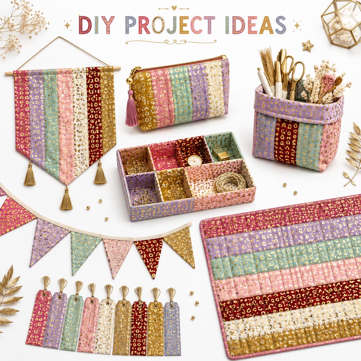 10Pc/Set, Making 10 Images 1pc Each, Each Size: 6.3*50cm Leopard Golden Hot Stamping Series Sliced Chiffon Fabric Set Style Combination, Polyester Jelly Roll Fabric Strips, Pre-Cut Quilting Squares, For Quilting DIY, Handicrafts And Sewing, Blankets, Rugs
