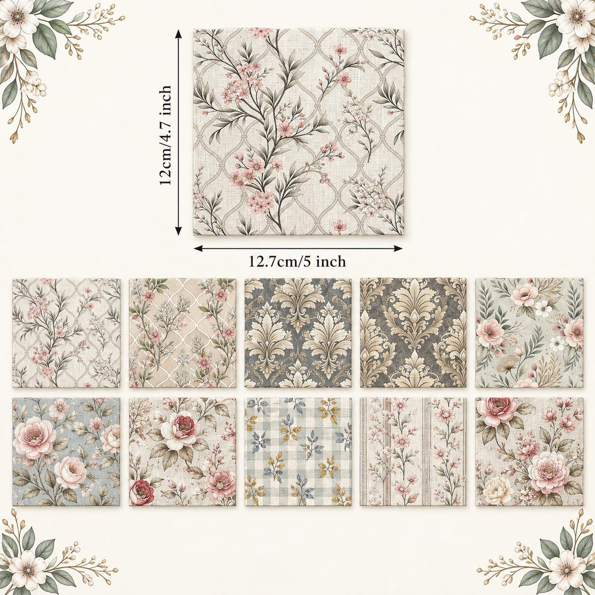 10Pc/Set Flower Series Stripe Plaid Fat Quarter Fabric, Pre-Cut Square Fabric Assort, Fabric Set, Craft Fabric, Handmade DIY Patchwork Fabric,Home Quilting Sewing Fabric, Packaging Fabric, Scrapbooking Craft Hobbyist