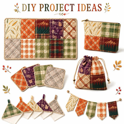 10Pc/Set Autumn Series Plaid Leaves Maple Leaf Fat Quarter Fabric, Pre-Cut Square Fabric Assort, Fabric Set, Craft Fabric, Handmade DIY Patchwork Fabric,Home Quilting Sewing Fabric, Packaging Fabric, Scrapbooking Craft Hobbyist