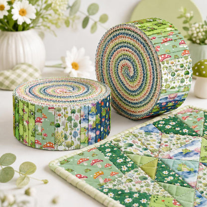 10Pc/Set, Making 10 Images 1pc Each, Each Size: 6.3*50cm Frog Animal Series Sliced Fabric Set Style Combination, Polyester Jelly Roll Fabric Strips, Pre-Cut Quilting Squares, For Quilting DIY, Handicrafts And Sewing, Blankets, Rugs, Interior Decoration, H