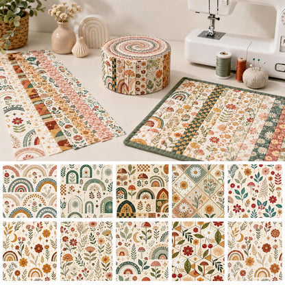 10pcs Vintage Floral Pattern Jelly Roll Fabric Strips 2.5X19.7inch Pre-Cut 100% Polyester For Patchwork Quilts, Table Runners, Placemats, Tote Bags, Storage Pouches, Makeup Bags, Coasters, Quilt Blocks & Binding