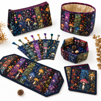 10pcs Vintage Mushroom Dark Pattern Jelly Roll Fabric Strips 2.5X19.7inch Pre-Cut 100% Polyester For Patchwork Quilts, Table Runners, Placemats, Tote Bags, Storage Pouches, Makeup Bags, Coasters, Quilt Blocks & Binding