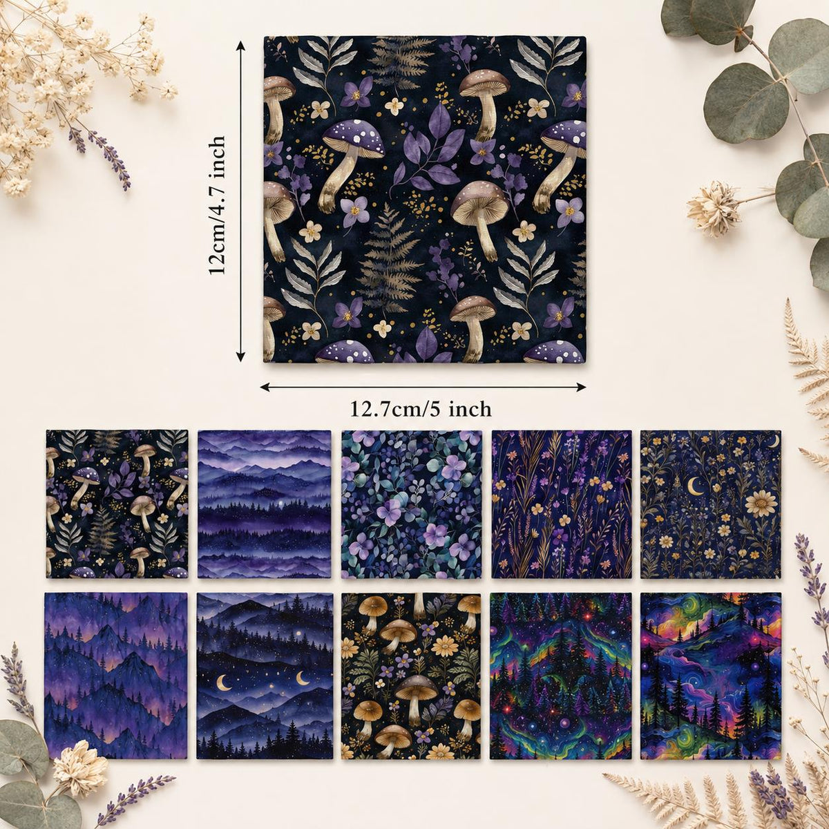 10Pc/Set Flower Series Mushroom Moon Galaxy Mountain Fat Quarter Fabric, Pre-Cut Square Fabric Assort, Fabric Set, Craft Fabric, Handmade DIY Patchwork Fabric,Home Quilting Sewing Fabric, Packaging Fabric, Scrapbooking Craft Hobbyist