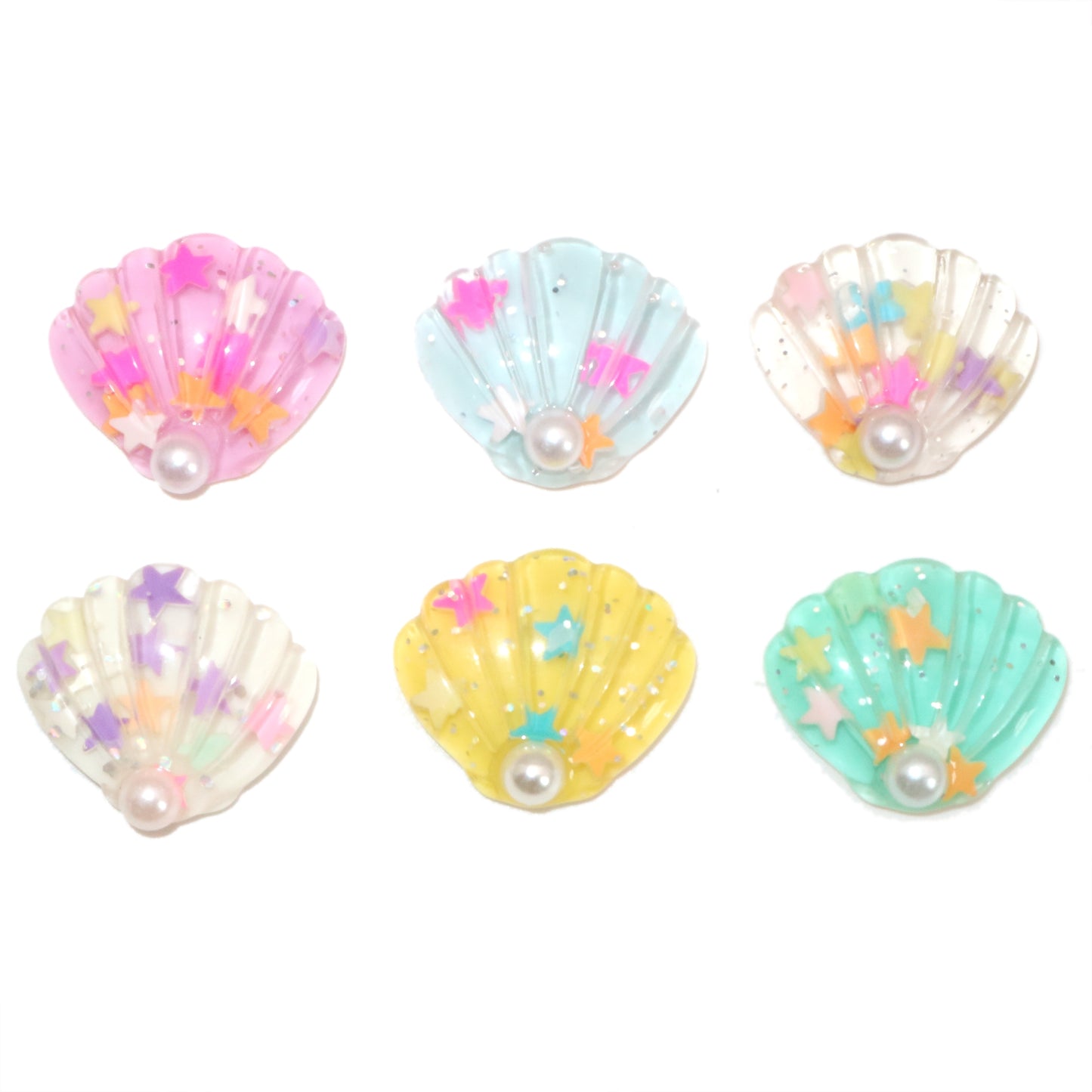 5Pcs Sequin Star Shell With Pearl Resin Charms with Flatbacks - Ideal for DIY Crafts, Jewelry, Phone Cases, Hair Accessories, Cups, Nail Art, and Stationery Decorations