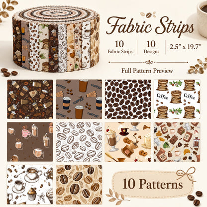 10Pc/Set, Making 10 Images 1pc Each, Each Size: 6.3*50cm Coffee Bean Series Sliced Fabric Set Style Combination, Polyester Jelly Roll Fabric Strips, Pre-Cut Quilting Squares, For Quilting DIY, Handicrafts And Sewing, Blankets, Rugs, Interior Decoration