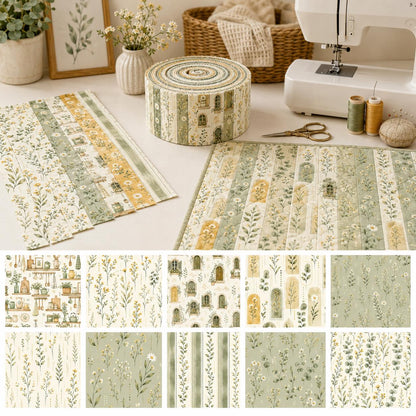 10pcs Vintage Floral Plant Pattern Jelly Roll Fabric Strips 2.5X19.7inch Pre-Cut 100% Polyester For Patchwork Quilts, Table Runners, Placemats, Tote Bags, Storage Pouches, Makeup Bags, Coasters, Quilt Blocks & Binding