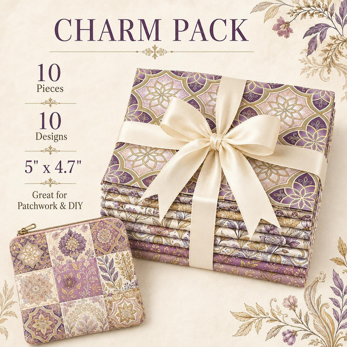 10Pc/Set Flower Purple Series Leaves Fat Quarter Fabric, Pre-Cut Square Fabric Assort, Fabric Set, Craft Fabric, Handmade DIY Patchwork Fabric,Home Quilting Sewing Fabric, Packaging Fabric, Scrapbooking Craft Hobbyist