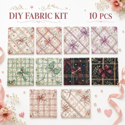 10Pc/Set Flower Plaid Bow Series Fat Quarter Fabric, Pre-Cut Square Fabric Assort, Fabric Set, Craft Fabric, Handmade DIY Patchwork Fabric,Home Quilting Sewing Fabric, Packaging Fabric, Scrapbooking Craft Hobbyist