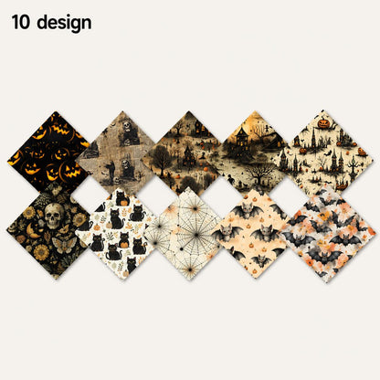 10Pc/Set Halloween Skull Cat Bat Spider Web Witch Pumpkin Series Fat Quarter Fabric, Pre-Cut Square Fabric Assort, Fabric Set, Craft Fabric, Handmade DIY Patchwork Fabric,Home Quilting Sewing Fabric, Packaging Fabric, Scrapbooking Craft Hobbyist