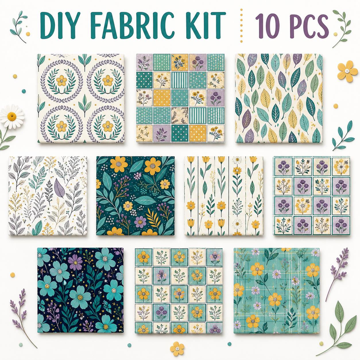 10pcs Charm Pack Set Floral Vintage Style Pattern Handmade DIY with Rich Color and Texture Elements 100% Polyester Patchwork in 10 Design Styles Suitable for Patchwork DIY Craft Projects DIY Wallet Making Gift Giving Bag Making Mother's Day Gift