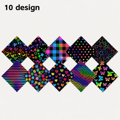 10Pc/Set Black SerieS Stripe Butterfly Dot Plaid Star Valentine's Day Fat Quarter Fabric, Pre-Cut Square Fabric Assort, Fabric Set, Craft Fabric, Handmade DIY Patchwork Fabric,Home Quilting Sewing Fabric, Packaging Fabric, Scrapbooking Craft Hobbyist