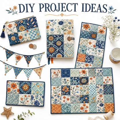 10Pc/Set Flower Plaid Daisy Blue Series Fat Quarter Fabric, Pre-Cut Square Fabric Assort, Fabric Set, Craft Fabric, Handmade DIY Patchwork Fabric,Home Quilting Sewing Fabric, Packaging Fabric, Scrapbooking Craft Hobbyist