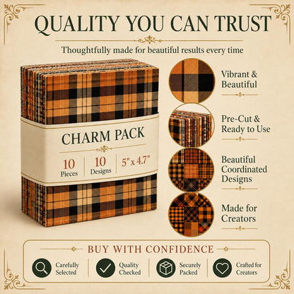 10pcs Charm Pack Set Plaid Pattern Vintage Style Handmade DIY with Rich Color and Texture Elements 100% Polyester Patchwork in 10 Design Styles Suitable for Patchwork DIY Craft Projects DIY Wallet Making Gift Giving Bag Making Mother's Day Gift