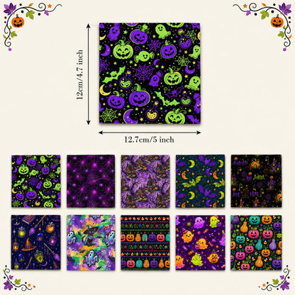 10pcs Charm Pack Set Pumpkin Ghost Halloween Pattern Vintage Style Handmade DIY with Rich Color and Texture Elements 100% Polyester Patchwork in 10 Design Styles Suitable for Patchwork DIY Craft Projects DIY Wallet Making Gift Giving Bag Making Mother's D