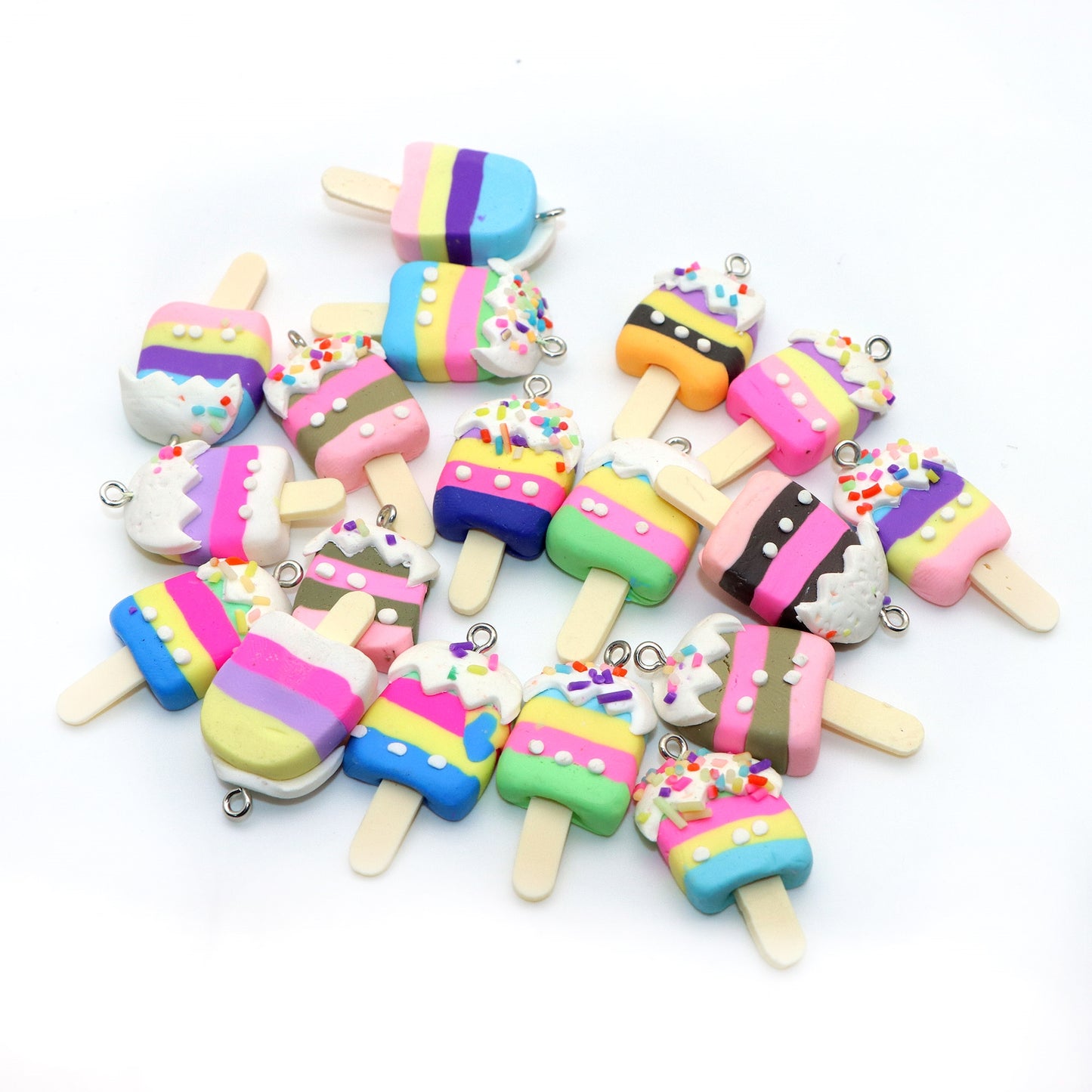 5Pcs Rainbow Color Ice Cream With Eye Screw Resin Pendant Summer Popsicle Charms DIY Handmade Jewelry Necklace Bracelet Earring Accessories Creative Gift