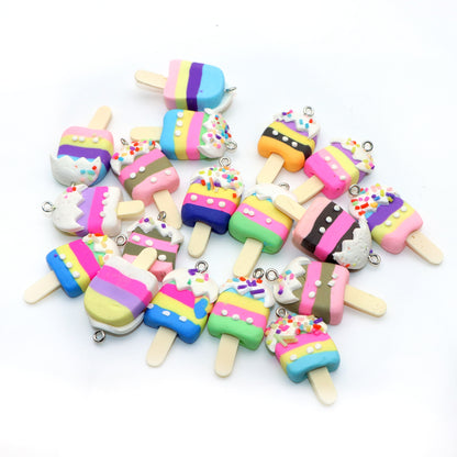 5Pcs Rainbow Color Ice Cream With Eye Screw Resin Pendant Summer Popsicle Charms DIY Handmade Jewelry Necklace Bracelet Earring Accessories Creative Gift