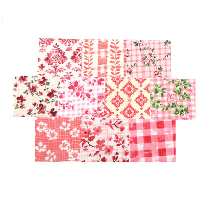 10pcs Charm Pack Set Pink Flower Pattern Vintage Style Pattern Handmade DIY with Rich Color and Texture Elements 100% Polyester Patchwork in 10 Design Styles Suitable for Patchwork DIY Craft Projects DIY Wallet Making Gift Giving Bag Making Mother's Day G