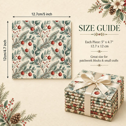 10Pc/Set Christmas Series Bowknot Star Flower Deer Holly Christmas Tree Fat Quarter Fabric, Pre-Cut Square Fabric Assort, Fabric Set, Craft Fabric, Handmade DIY Patchwork Fabric,Home Quilting Sewing Fabric, Packaging Fabric, Scrapbooking Craft Hobbyist