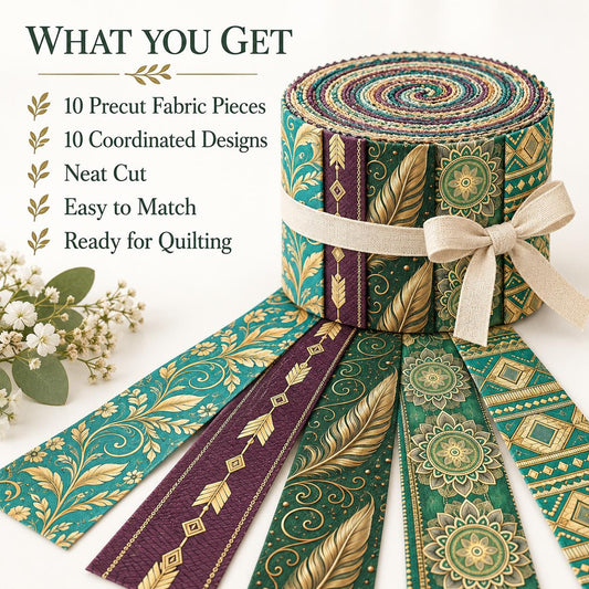 10pcs Vintage Geometric Peacock Feathers Cashew Pattern Jelly Roll Fabric Strips 2.5X19.7inch Pre-Cut 100% Polyester For Patchwork Quilts, Table Runners, Placemats, Tote Bags, Storage Pouches, Makeup Bags, Coasters, Quilt Blocks & Binding