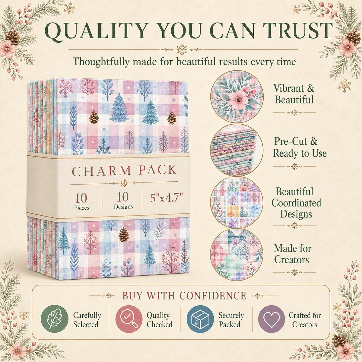 10Pc/Set Flower Plaid Christmas Series Star Fat Quarter Fabric, Pre-Cut Square Fabric Assort, Fabric Set, Craft Fabric, Handmade DIY Patchwork Fabric,Home Quilting Sewing Fabric, Packaging Fabric, Scrapbooking Craft Hobbyist
