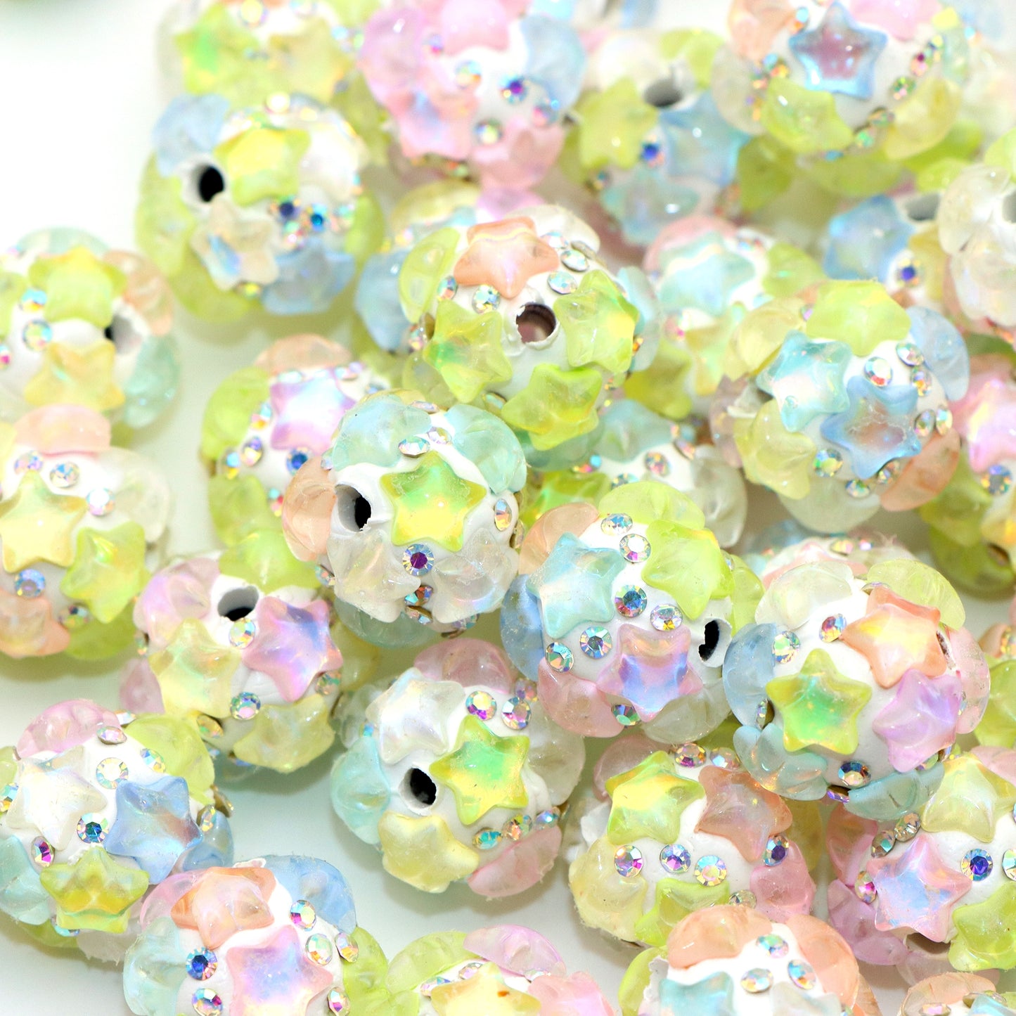 1Pc Rhinestone Faux Crystal Beads Transparent Star Shaped Loose Spacer Beads with Hole for Jewelry Making DIY Costumes Accessories Bracelet Necklace Chain Earrings Charm Bangle Decors Craft Supplies