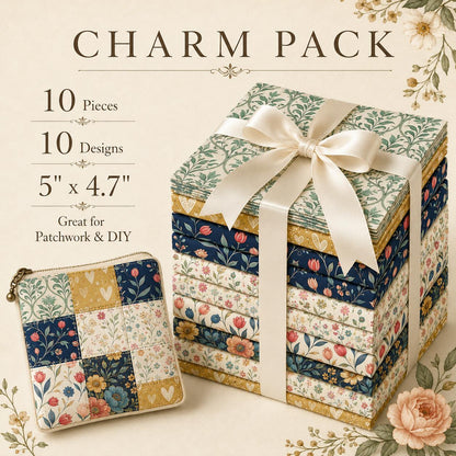 10pcs Charm Pack Set Floral Pattern Vintage Style Handmade DIY with Rich Color and Texture Elements 100% Polyester Patchwork in 10 Design Styles Suitable for Patchwork DIY Craft Projects DIY Wallet Making Gift Giving Bag Making Mother's Day Gift