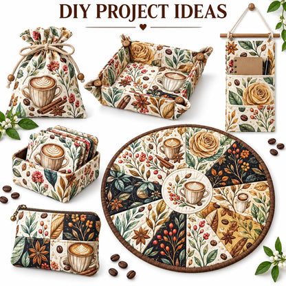 10Pc/Set Christmas Flower Coffee Beans Coffee Series Fat Quarter Fabric, Pre-Cut Square Fabric Assort, Fabric Set, Craft Fabric, Handmade DIY Patchwork Fabric,Home Quilting Sewing Fabric, Packaging Fabric, Scrapbooking Craft Hobbyist