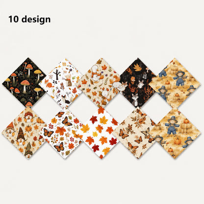 10Pc/Set Autumn Series Pumpkin Maple Leaf Thanksgiving Day Turkey Mushroom Duck Fat Quarter Fabric, Pre-Cut Square Fabric Assort, Fabric Set, Craft Fabric, Handmade DIY Patchwork Fabric,Home Quilting Sewing Fabric, Packaging Fabric, Scrapbooking Craft Hob