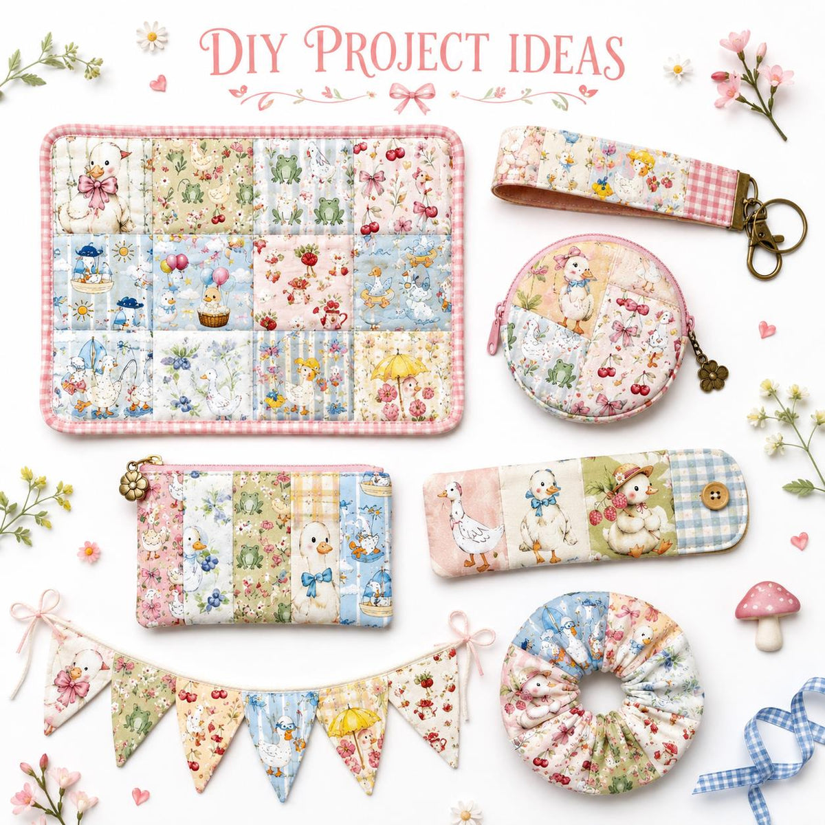 10pcs Charm Pack Set Duck Fruit Berry Pattern Vintage Style Handmade DIY with Rich Color and Texture Elements 100% Polyester Patchwork in 10 Design Styles Suitable for Patchwork DIY Craft Projects DIY Wallet Making Gift Giving Bag Making Mother's Day Gift