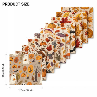 10Pc/Set Halloween Autumn Series Skull Pumpkin Mushroom Maple Leaf Bat Fat Quarter Fabric, Pre-Cut Square Fabric Assort, Fabric Set, Craft Fabric, Handmade DIY Patchwork Fabric,Home Quilting Sewing Fabric, Packaging Fabric, Scrapbooking Craft Hobbyist