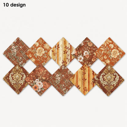 10Pc/Set Autumn Stripe Flower Series Fat Quarter Fabric, Pre-Cut Square Fabric Assort, Fabric Set, Craft Fabric, Handmade DIY Patchwork Fabric,Home Quilting Sewing Fabric, Packaging Fabric, Scrapbooking Craft Hobbyist