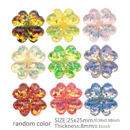 5Pcs Clover Shamrock Shaped Acrylic Charms,Random Colors,Transparent Glitter 3D Flatback Resin Cabochons for DIY Jewelry, Earrings, Bracelets, Keychains, Festive Decor, Homemade Gifts, Phone Cases,  Hair Accessories - Crafting Accessories