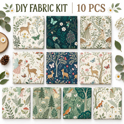 10Pc/Set Flower Butterfly Series Deer Mushroom Fox Fat Quarter Fabric, Pre-Cut Square Fabric Assort, Fabric Set, Craft Fabric, Handmade DIY Patchwork Fabric,Home Quilting Sewing Fabric, Packaging Fabric, Scrapbooking Craft Hobbyist