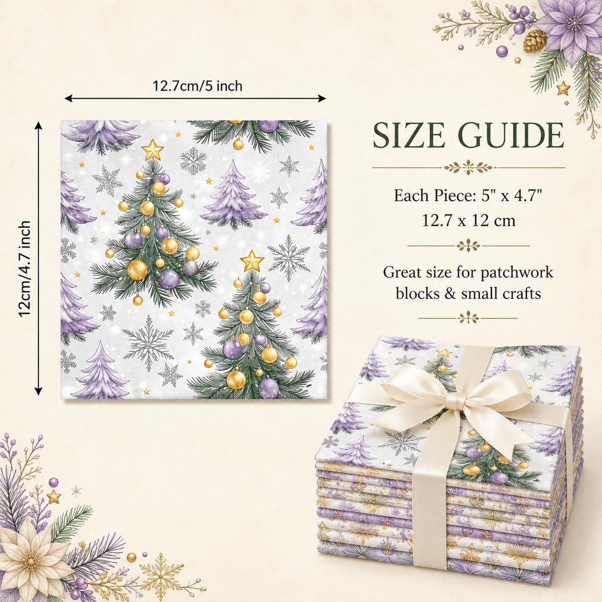10pcs Charm Pack Set Christmas Tree Pattern Vintage Style Handmade DIY with Rich Color and Texture Elements 100% Polyester Patchwork in 10 Design Styles Suitable for Patchwork DIY Craft Projects DIY Wallet Making Gift Giving Bag Making Mother's Day Gift