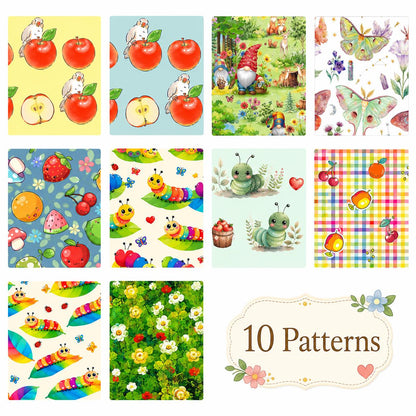 10Pc/Set, Making 10 Images 1pc Each, Each Size: 6.3*50cm Floral Apple Caterpillar Series Sliced Fabric Set Style Combination, Polyester Jelly Roll Fabric Strips, Pre-Cut Quilting Squares, For Quilting DIY, Handicrafts And Sewing, Blankets, Rugs