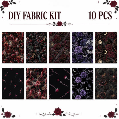 10Pc/Set Halloween Flower Black Series Fat Quarter Fabric, Pre-Cut Square Fabric Assort, Fabric Set, Craft Fabric, Handmade DIY Patchwork Fabric,Home Quilting Sewing Fabric, Packaging Fabric, Scrapbooking Craft Hobbyist