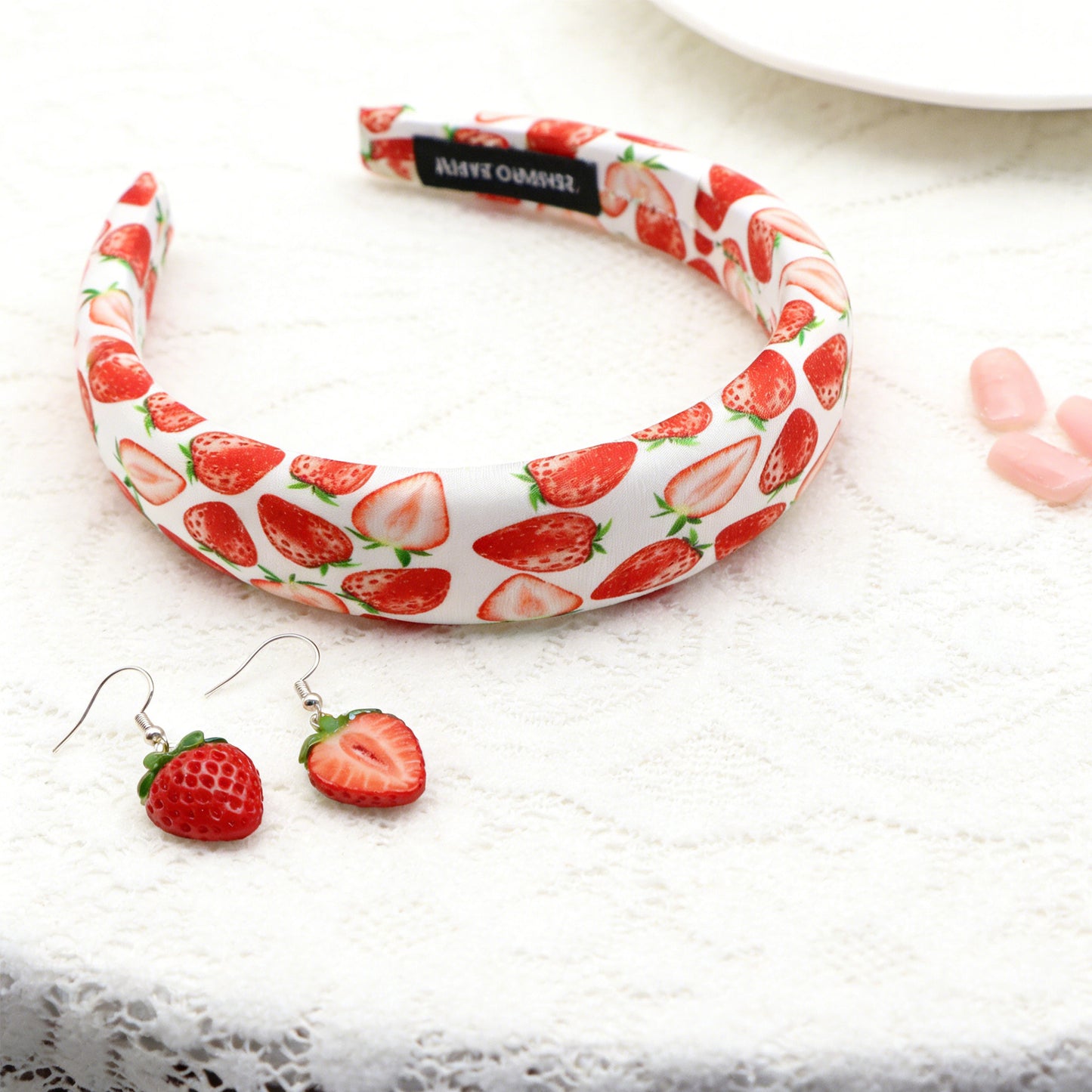 strawberry satin high cranial hairband