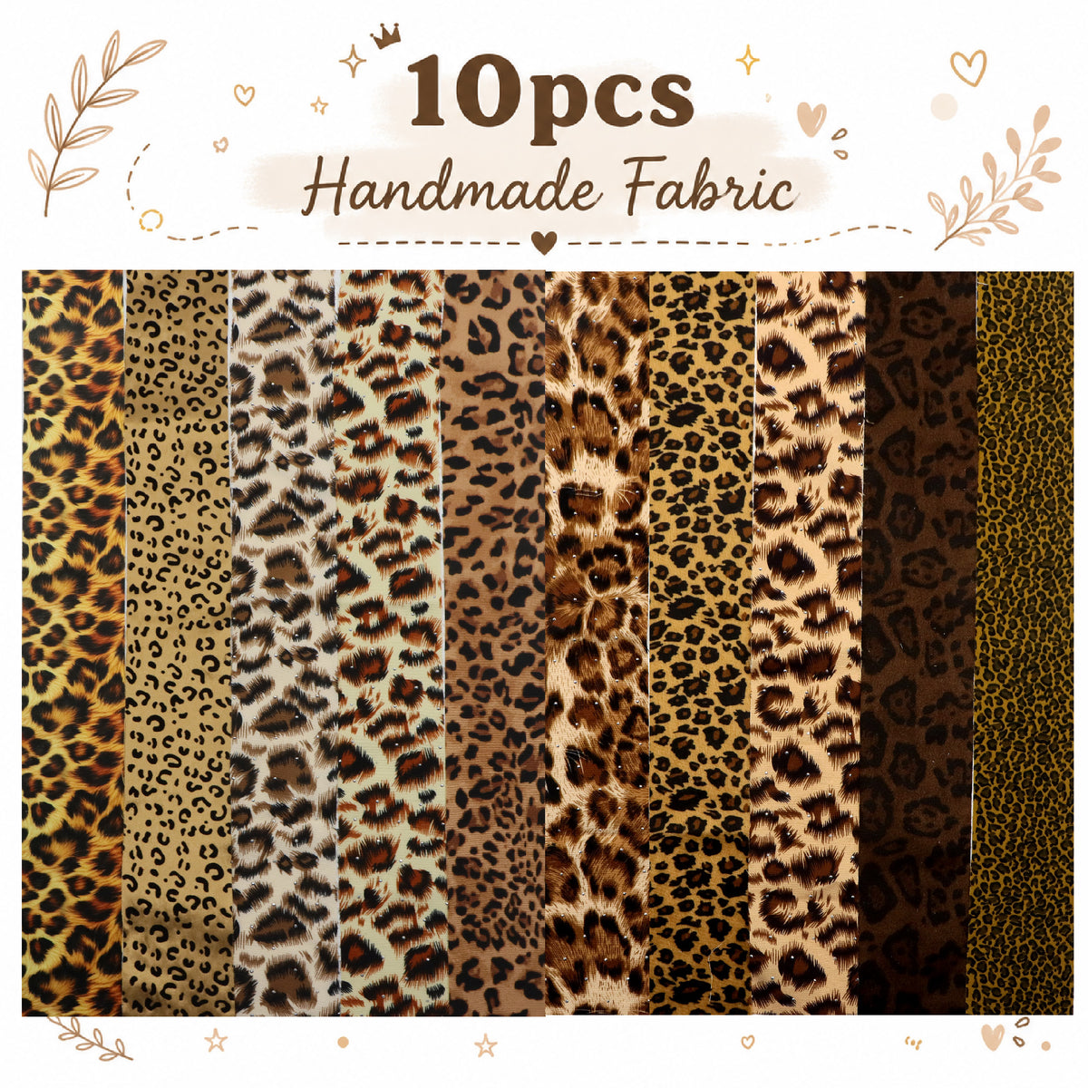10pcs/Set, Making 10 Images 1pc Each, Each Size: 2.48*19.69inch Plain Leopard Pattern Sliced Fabric Set Style Combination, Polyester Jelly Roll Fabric Strips, Pre-Cut Quilting Squares, for Quilting DIY, Handicrafts And Sewing, Blankets, Rugs