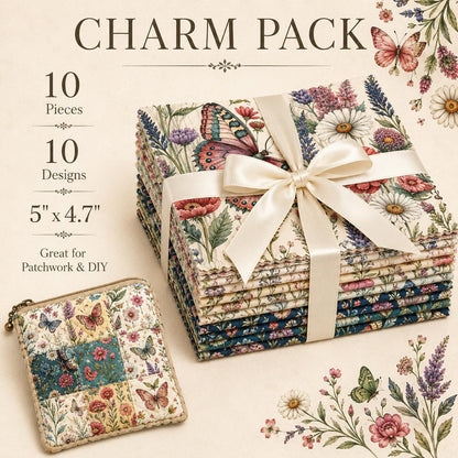 10pcs Charm Pack Set Floral Butterfly Pattern Vintage Style Handmade DIY with Rich Color and Texture Elements 100% Polyester Patchwork in 10 Design Styles Suitable for Patchwork DIY Craft Projects DIY Wallet Making Gift Giving Bag Making Mother's Day Gift