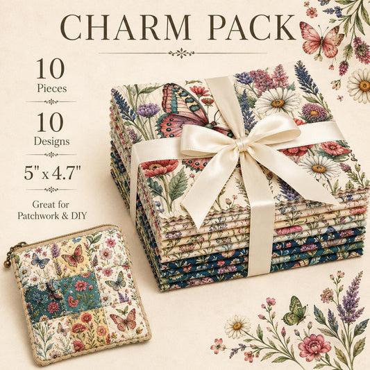 10pcs Charm Pack Set Floral Butterfly Pattern Vintage Style Handmade DIY with Rich Color and Texture Elements 100% Polyester Patchwork in 10 Design Styles Suitable for Patchwork DIY Craft Projects DIY Wallet Making Gift Giving Bag Making Mother's Day Gift